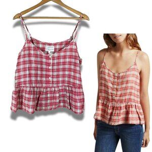 CURRENT/ELLIOT Linen Plaid Peplum Tank Top NEW Size 3 (Large)